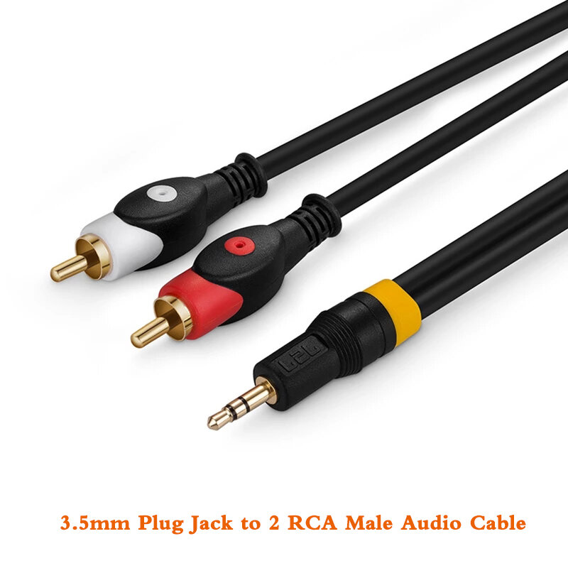 Pièces Audio Hi-fi avec prise Jack 3.5mm vers 2X RCA mâle, 1 pièce, un ou deux câbles Audio Hi-fi pour ordinateur, téléphone portable, DVD, TV, casque, 3.5mm