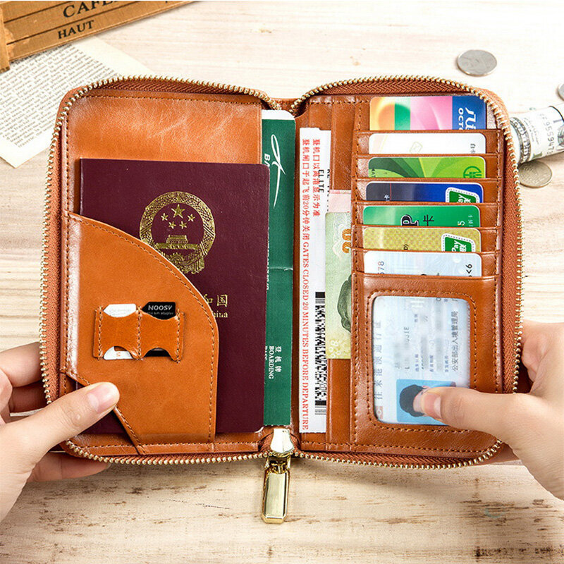 Tarjetero antirrobo, Cartera de cuero, bolsas de pasaporte de viaje, estuche RFID, protección antidesmagnetización, conjunto de tarjetas bancarias, bolsa de blindaje NFC