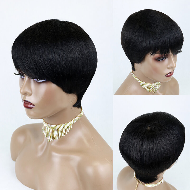 Короткие парики Фея для женщин, парики из человеческих волос, Короткие Многослойные парики с челкой, прямые бразильские Реми, дешевый натуральный парик