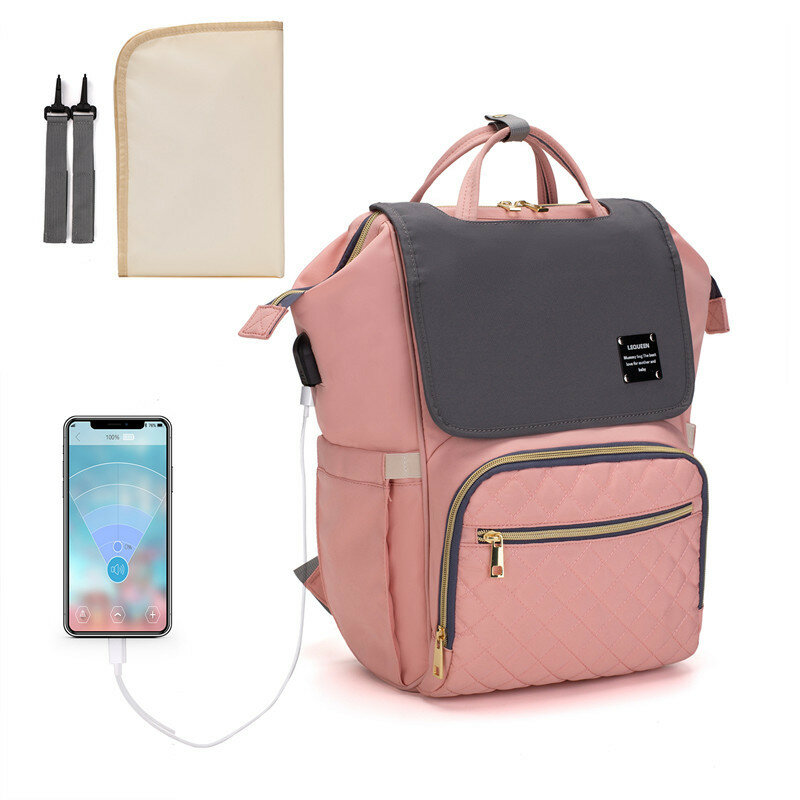 LEQUEEN-mochila para pañales con USB, bolso de gran capacidad para mamá, bolsas de pañales de viaje al aire libre, multifunción e impermeables, novedad