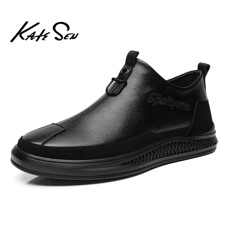 KATESEN New Men shoes Genuine Leather Man Casual shoes Cow Leather Winter with fur warm male shoes fashion Black Business shoes