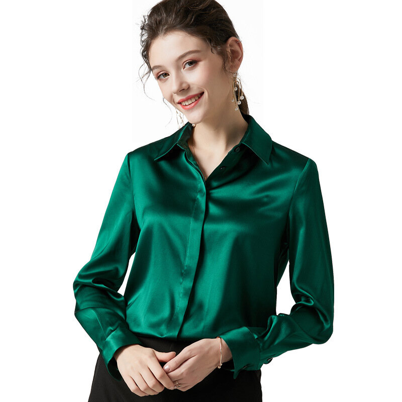 Boollili Real Silk Kemeja Wanita Atasan dan Blus Blus Lengan Panjang Musim Semi Musim Gugur Korea Pakaian Fashion Wanita Blusas