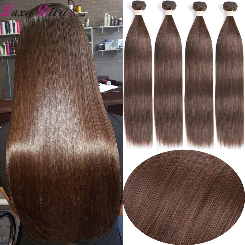 Lichtbruin Straight Human Hair Weave Bundels Braziliaanse Menselijk Haar Uitbreiding #4 Licht Bruin Remy Bulk 1-4 Veel Luxe Diva