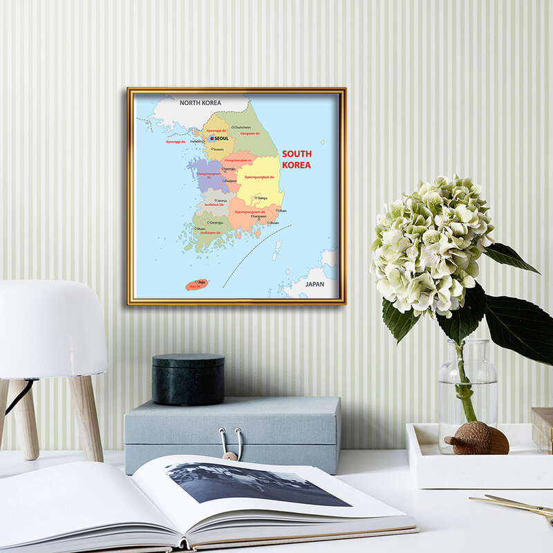 60*60cm Political Map of The Korea Wall Art Poster Decorative Canvas Painting Living Room Home Decoration School Supplies