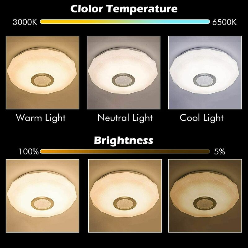 RGB 밝기 조절 음악 천장 램프, 원격 및 앱 제어 천장 조명 AC180-265V, 가정용 블루투스 스피커 조명 기구, 300W