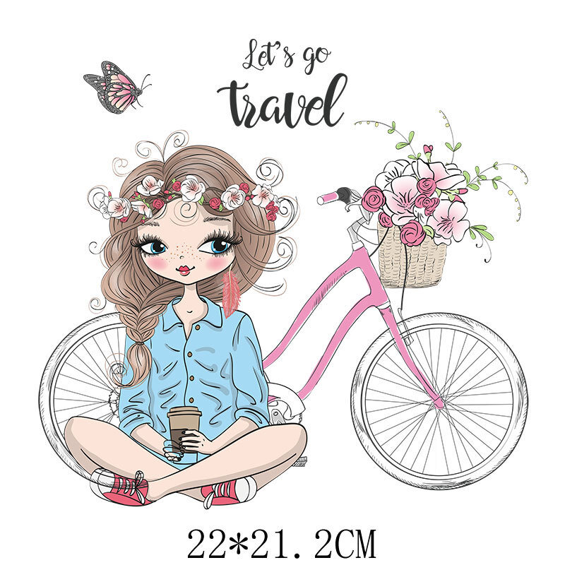 Bike Girls Patch Thermal Transfer Vinyl Sticker For Girl Clothes DIY Shirt Dresses Iron Transfer Washable Patch CQ