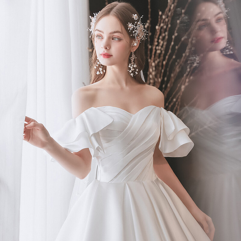 Mutterschaft Kleider Luxuriöse Vintage Hochzeit Kleider Plus Größe Off Schulter Satin Brautkleider Braut Backless Robe De Mariee