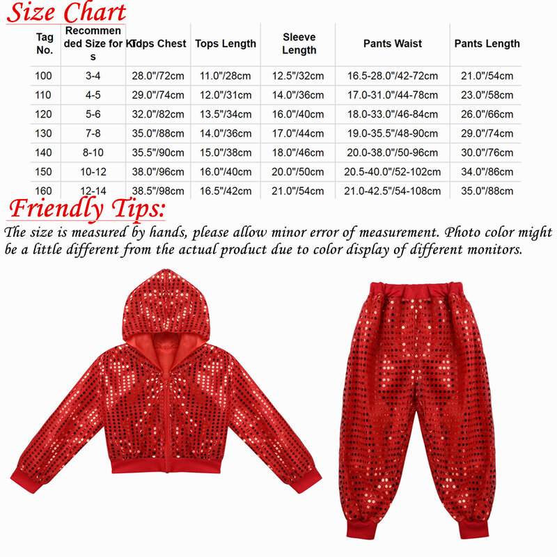 New Children Girls Hip-hop Jazz Dance Costumes Shiny Sequins Street Dancing Clothes Kids Long Sleeve Hooded Tops with Pants Sets