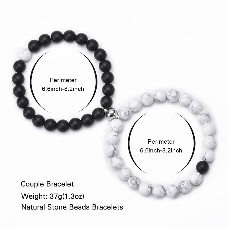 2024 2 teile/satz Mode Naturstein Perlen Armband für Liebhaber Abstand Magnet Paar Armbänder Yoga Freundschaft Valentinstag Schmuck