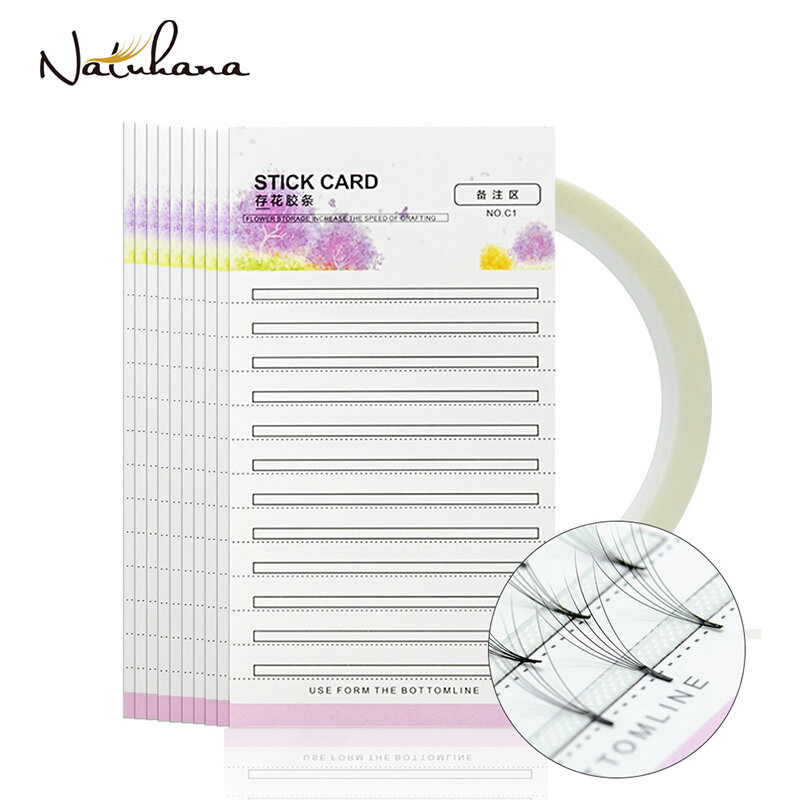 NATUHANA Eyelash Extension Storage Card Premade Fans Volume Lash Storage 2mm Sticky Strip False Eyelashes Paper Card Makeup Tool