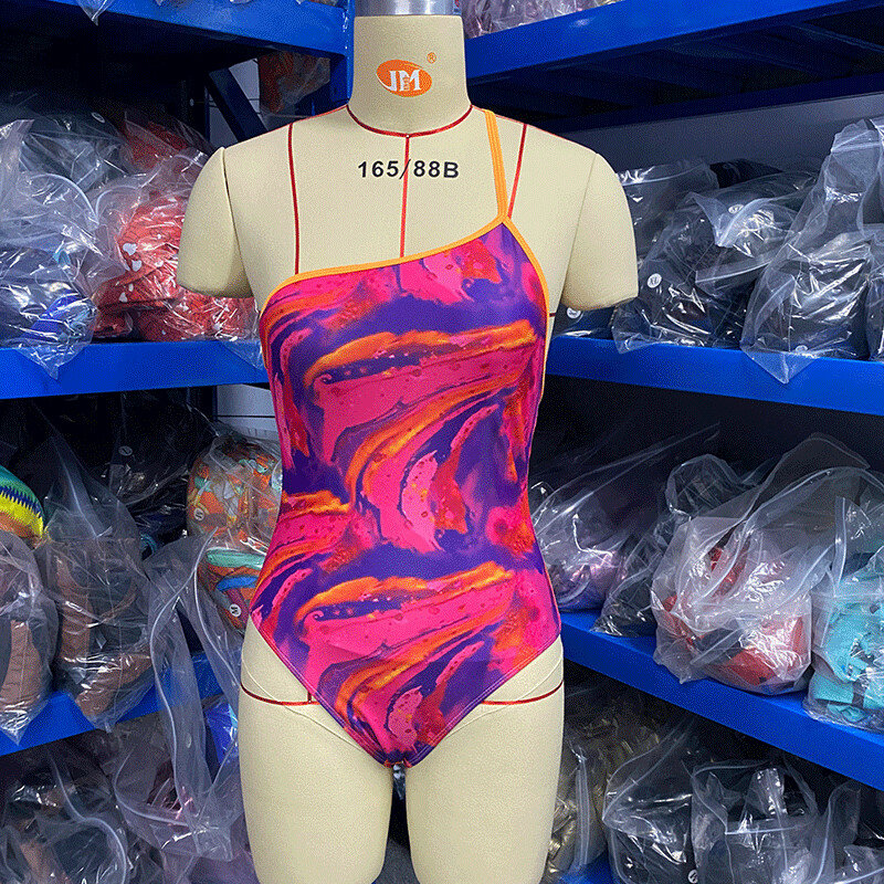 BKLD Beach ผู้หญิงเสื้อผ้าฤดูร้อน2021ใหม่เซ็กซี่คลับสวมใส่แฟชั่นพิมพ์หนึ่งไหล่สปาเก็ตตี้ Bodysuits สุภาพสตรี