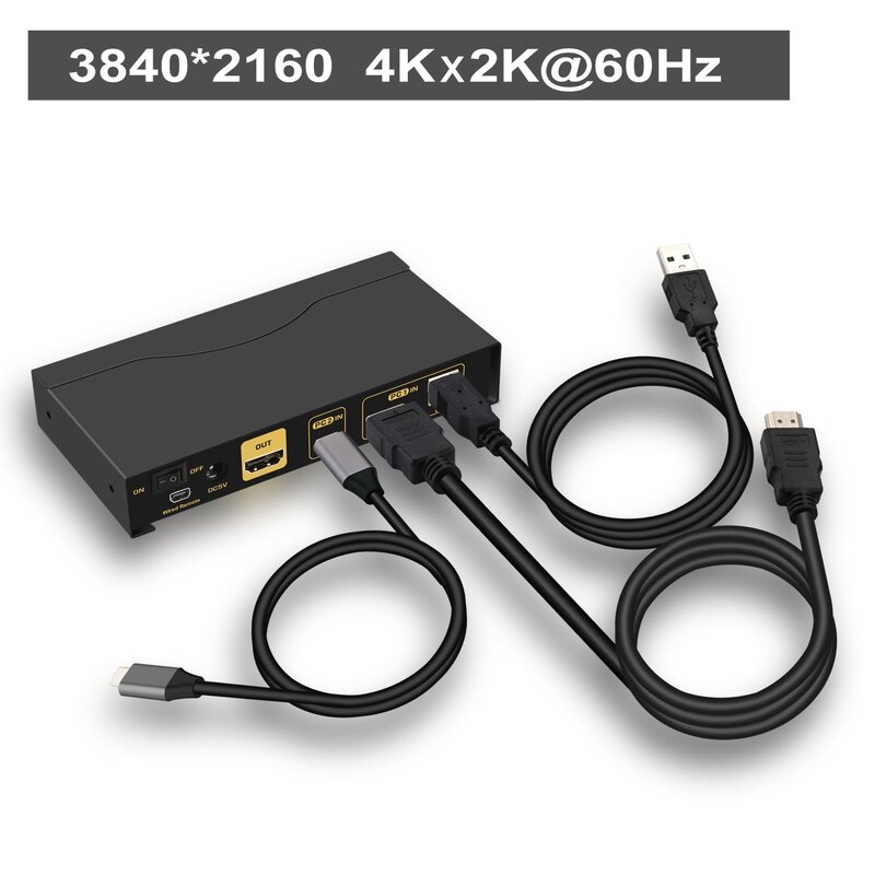 Cklau 2 porto usb tipo-c + hdmi kvm switch com resolução de áudio até 4k x 2k @ 60hz