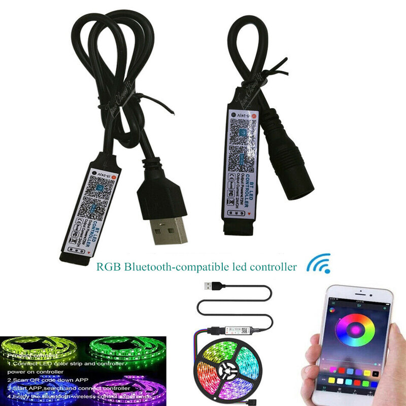 미니 RGB 블루투스 호환 컨트롤러, 음악 LED 조명 스트립 컨트롤러, RGB 테이프 조명, 스마트 앱 제어, DC 5V, 12V, 24V