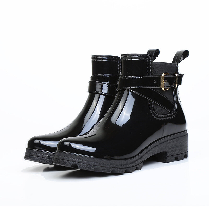 Botas de lluvia impermeables para mujer, zapatos de agua de barro, botines de PVC con cordones de goma, Botas de lluvia de costura