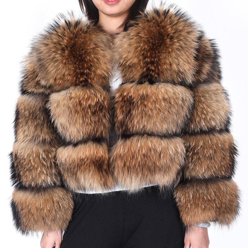 Maomaokong 2020 Winter New Women's Real Fur Coat Natural Raccoon Fur Jacket High Quality Fur Round Neck Warm Woman Y2K Clothes