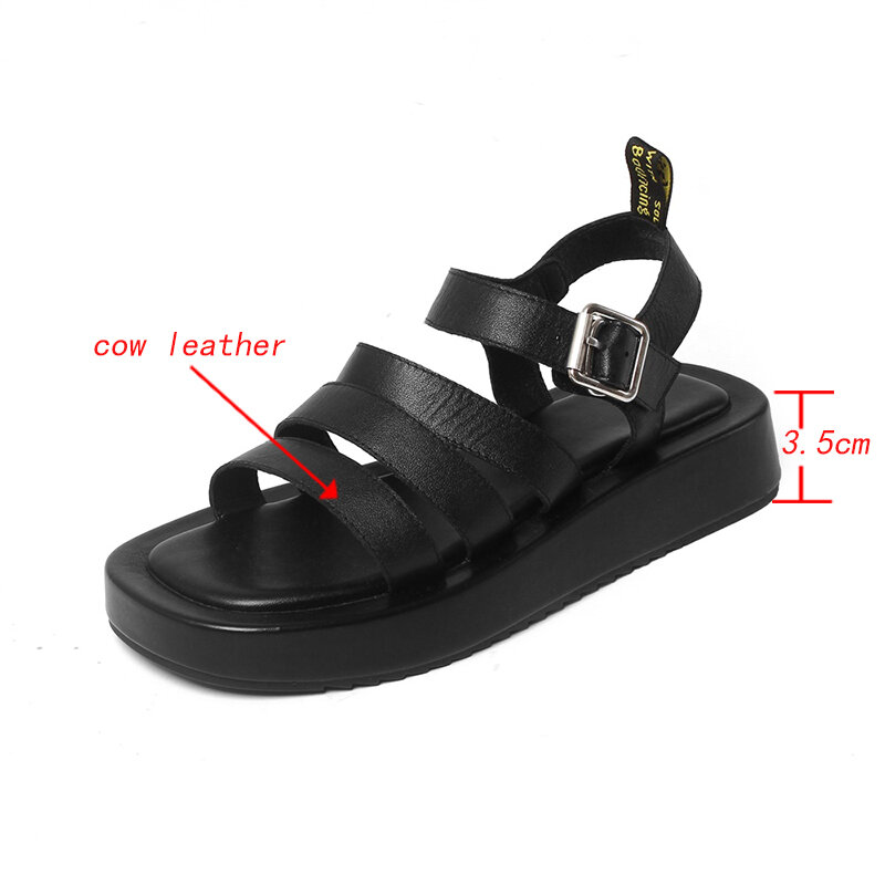 Kanseet – sandales plates et confortables pour femmes, chaussures d'été à plateforme, en cuir véritable, bout rond, taille 40, 2021
