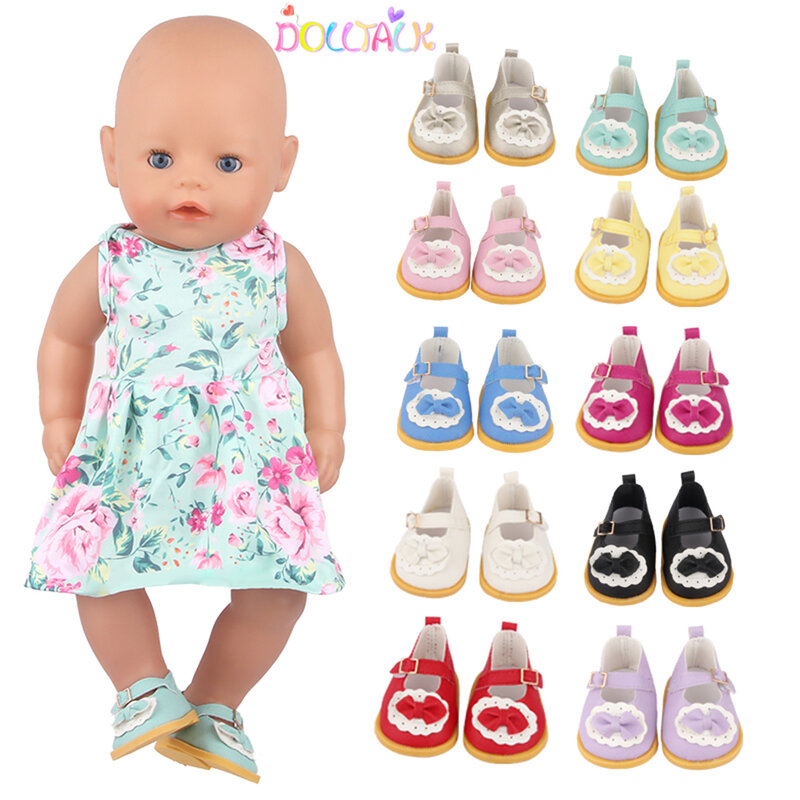 7センチメートル人形の靴フィット18インチアメリカ人形かわいい革の弓の靴43センチメートルベビー新生児 & ogのため、ロシアの女の子人形アクセサリー玩具