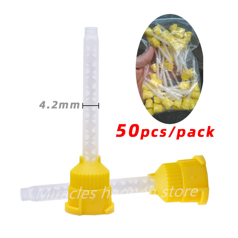 50pcs 1:1 Dental Materials Dentistry Silicone Rubber Gun Conveying Mixing Head 4.2 Mm Disposable Silicone Rubber Mixing Head