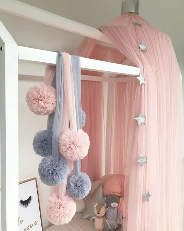 DIY Dekorasi Kamar Anak-anak Tirai Tempat Tidur Merah Muda Dekorasi Pola Bola untuk Bayi Kamar Tidur Hiasan Dinding Kamar Tidur Bayi