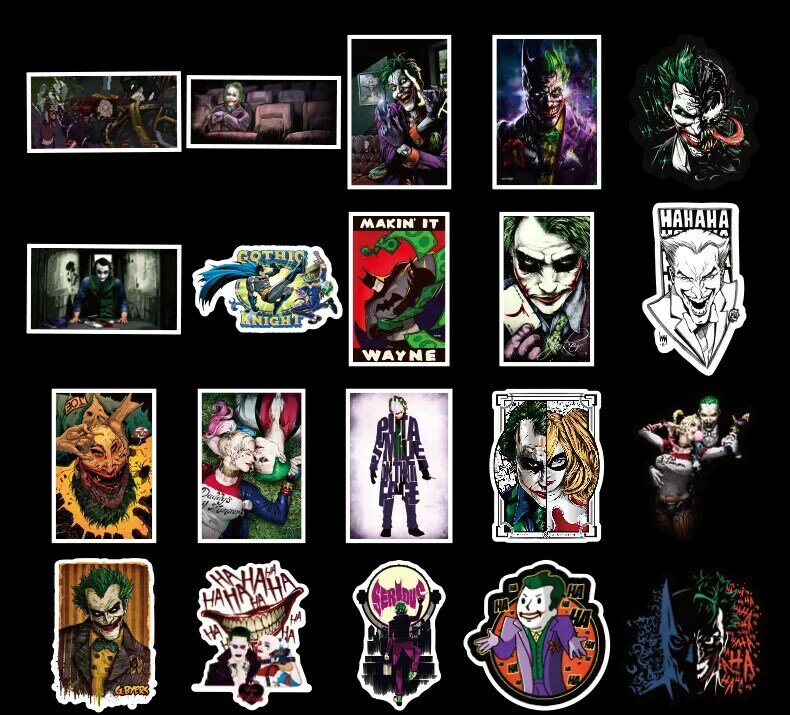100 pièces le Joker Anime autocollants dessin animé Clown Style pour étui ordinateur portable moto planche à roulettes bagages décalcomanie enfants jouet autocollant