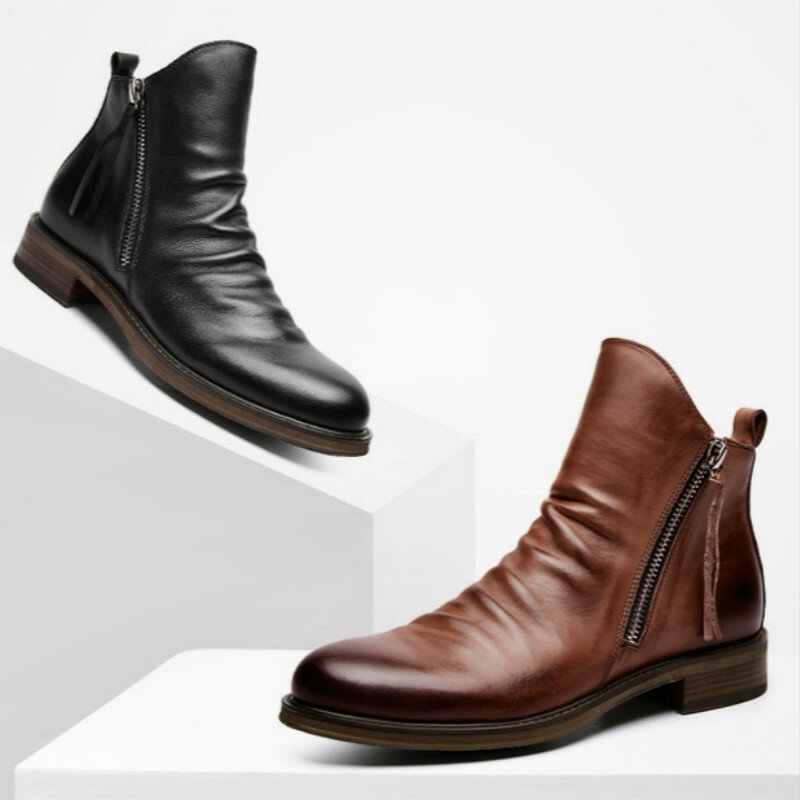 Botas de couro originais masculinas, sapatos casuais de couro para homens, confortáveis, antiderrapantes, com cadarço, 2020, outono 2020