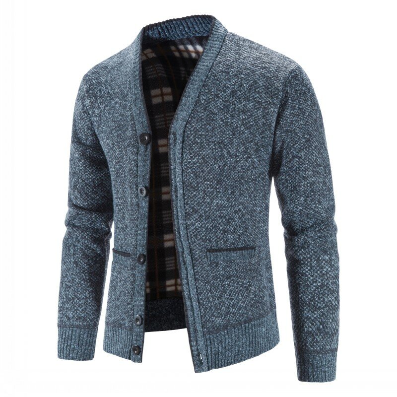 Мужской осенне-зимний плотный трикотажный свитер с V-образным вырезом, мужской повседневный теплый вязаный кардиган, Мужская модная одежда 2024