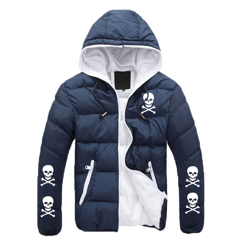 Parka en coton avec logo de crâne imprimé pour homme, veste chaude, décontractée, de rue, vêtement d'hiver, offre spéciale