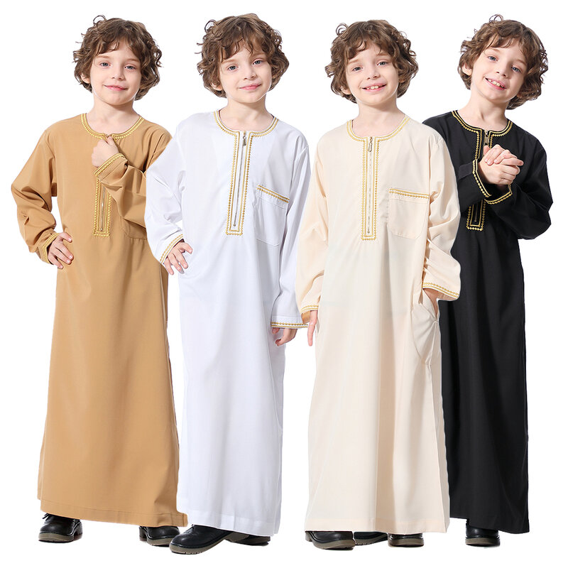 Muzułmańskie arabia saudyjska chłopcy szata Dishdasha dzieci Abaya Kaftan modlitwa Islam odzież z długim rękawem Thobe bliski wschód nastoletnia sukienka dubaj