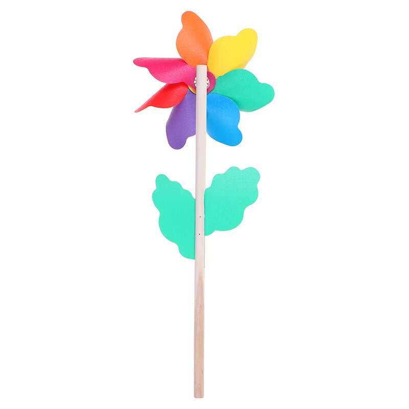 Colorful wood windmill garden party 7 leaves wind spinner ornament kids toys