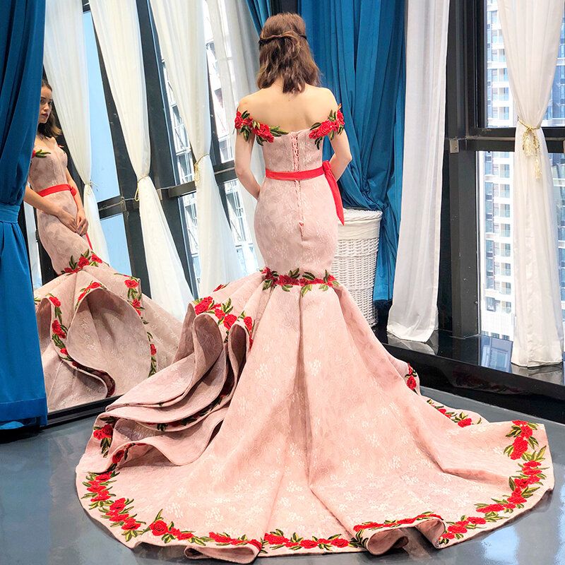 Elegant Sexy Evening Dresses Long Luxury Embroidery Designer Red Evening Gowns Prom Dresses Maternity Vestido De Noche Sukienki
