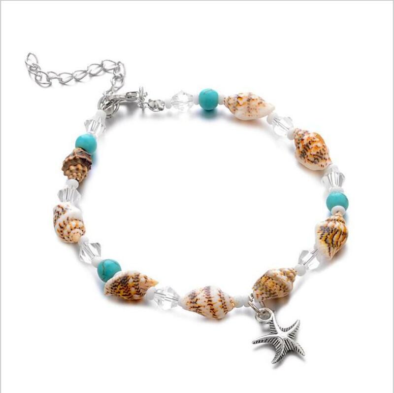 Nowa obudowa koraliki rozgwiazdy na obrączki plażowe dla kobiet bransoletka na nogę ręcznie robione artystyczne łańcuszek na kostkę biżuteria Boho sandały S2287