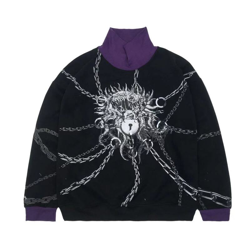 2021 nova camisola de gola alta masculina oversized topo inverno casal pulôver harajuku preto gótico hoodie moda retalhos hoodie