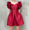 Frauen Kurzarm V-ausschnitt Rot Chiffon Kurze Schärpen Nylon oder Baumwolle EINE linie Kleid rote kleider für frau party kleid