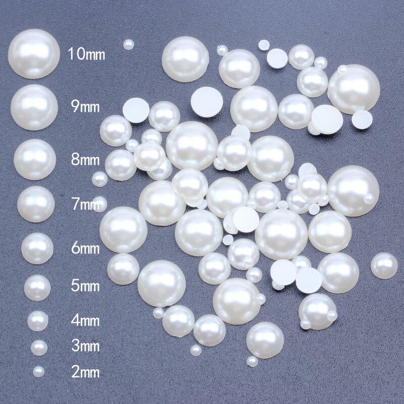Half Round Pearls Mixed Sizes Flatback Ivory Color Glue On Resin Beads For Jewelry Making DIY Crafts 3D Nails Art Decorations
