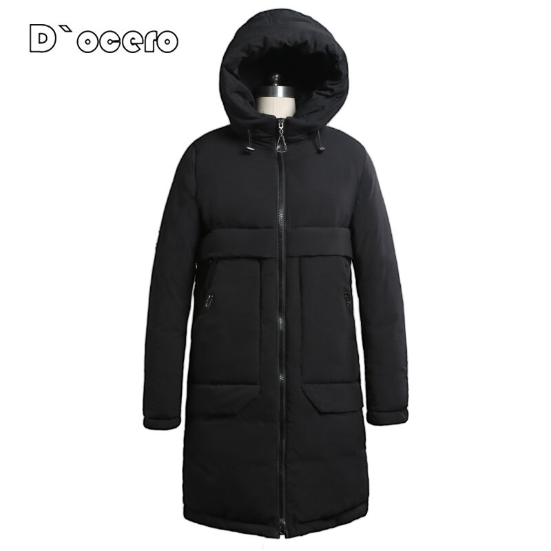 Doocero 2022 nova jaqueta de inverno feminino casual solto parkas quente grosso casaco com capuz à prova vento acolchoado longo simples outerwear