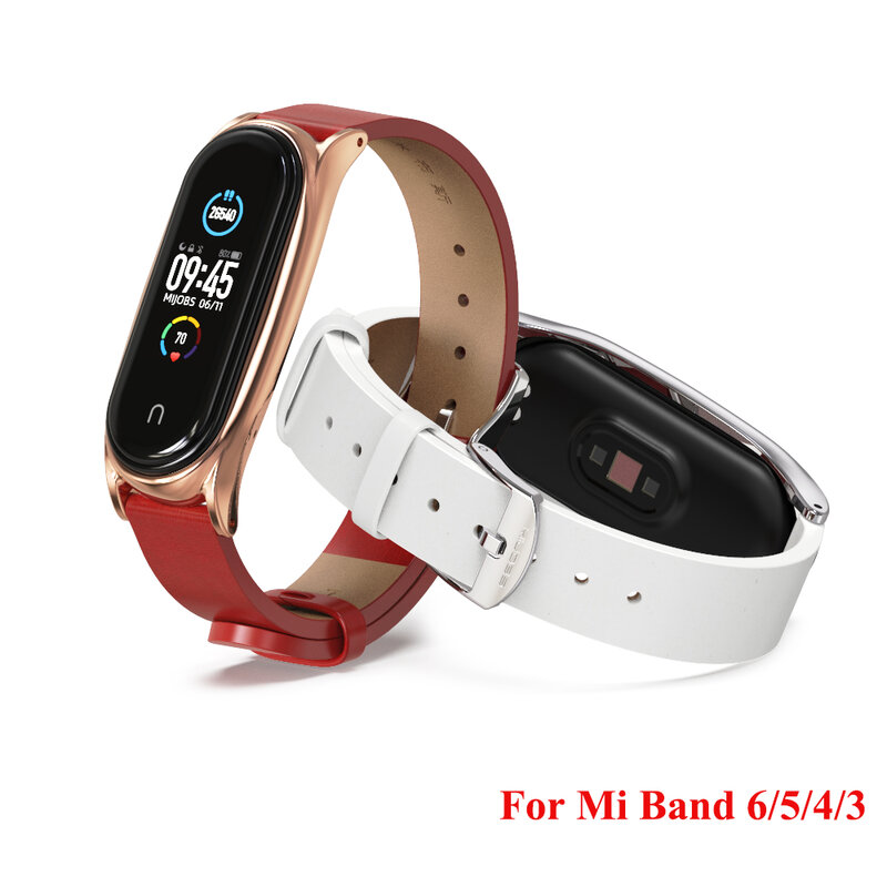 Bracelet en cuir PU pour Xiaomi, bracelets en métal pour Mi Band 7, 6, 5, 4, 3, 8