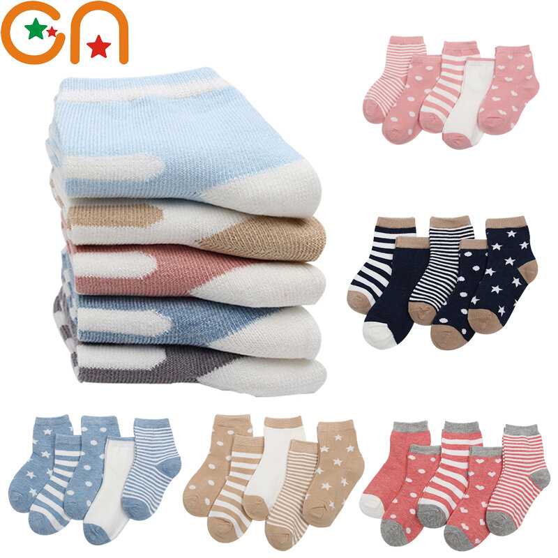 5 paia/lotto calzini di cotone per bambini Boy Girl Baby neonato Warm Stripe Dots Fashion For autunno inverno Cartoon Soft Kids Sock
