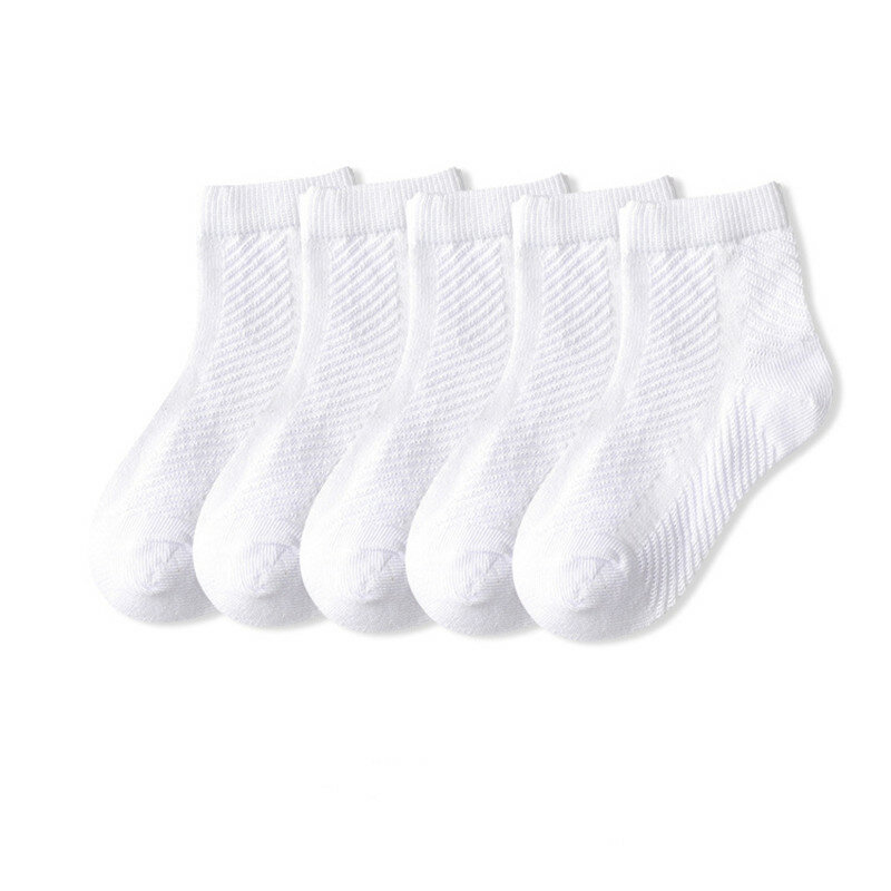 5 paia/lotto calzini di cotone per bambini estivi Boy Girl Baby Teen Fashion Cozy Soft Solid Mesh traspirante per 1-12 anni calzini per bambini