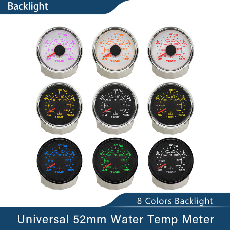 2 "wasser Temperatur Gauge Temp Meter für Auto Motorrad RV Auto Yacht Boot mit 8 Farben Hintergrundbeleuchtung Universal 12V 24V