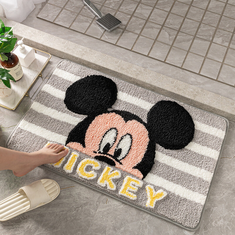 Alfombrilla de Mickey flocado para decoración del hogar, Felpudo de fibra súper suave, absorbente, antideslizante, para puerta de baño, 45x65cm