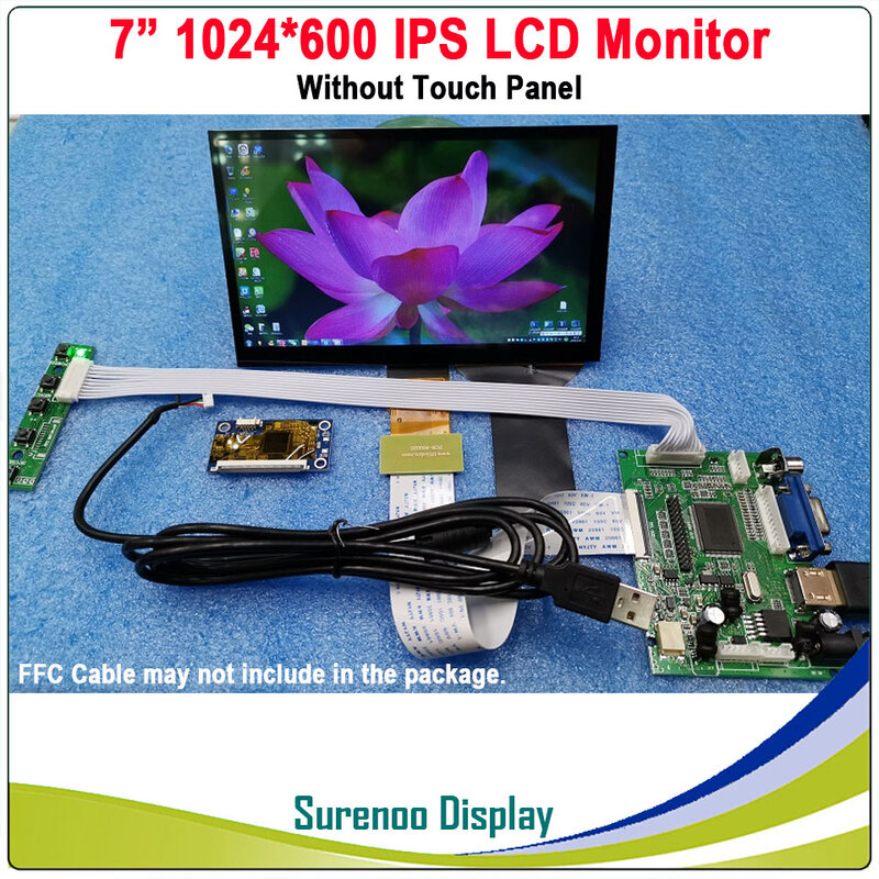 7" 1024*600 IPS LCD Module Monitor Display + HDMI-Compatible/VGA/2AV Board + Capacitive Touch Panel w/ USB Controller