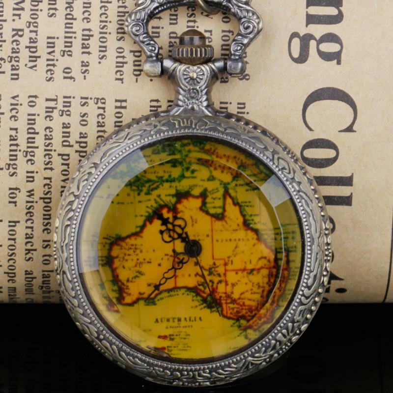 Reloj de bolsillo de cuarzo con mapa Vintage para hombre, cadena con colgante, reloj de bolsillo, regalo Fob, CF1059