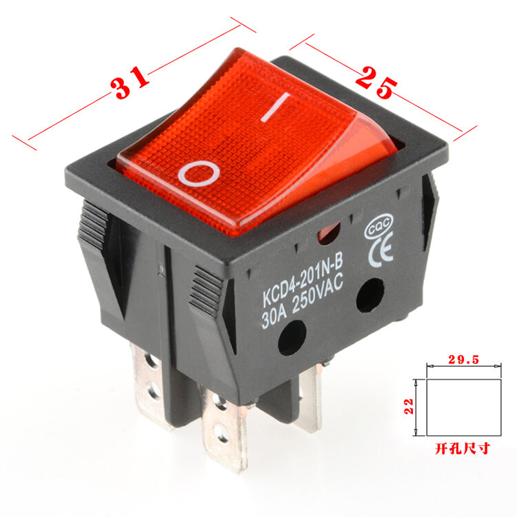 KCD4 przełącznik kołyskowy ON-OFF 2 pozycja 4 piny/6 pinów sprzęt elektryczny ze światłem wyłącznik zasilania 16A 250VAC/ 20A 125VAC