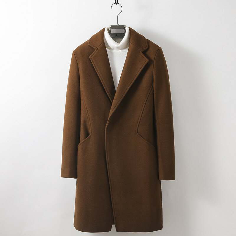 Casaco trench coat masculino de lã, jaqueta elástica casual para homens, sobretudo de botão único e da moda, inverno 2021