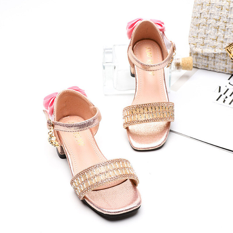 Fashionable and comfortable girls sandals 2020 new rhinestone high-heeled princess sandals shiny crystal summer children's shoes