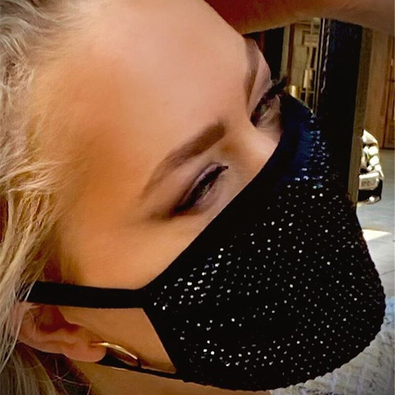 2020 moda sparkly strass máscara elástica reutilizável lavável moda rosto máscara decoração feminino jóias