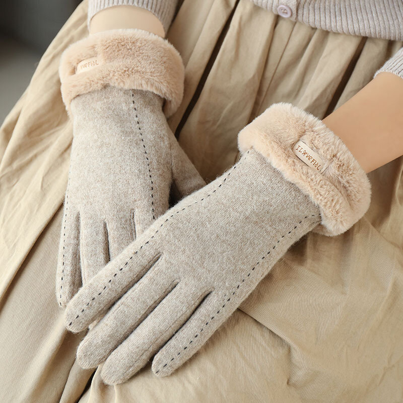 ผู้หญิงฤดูหนาวแคชเมียร์ถุงมือน่ารักน่ารัก Elegant แฟชั่น Keep Warm Touch Screen Plus Velvet Thicken ไดรฟ์ Plush นาฬิกาข้อมือ
