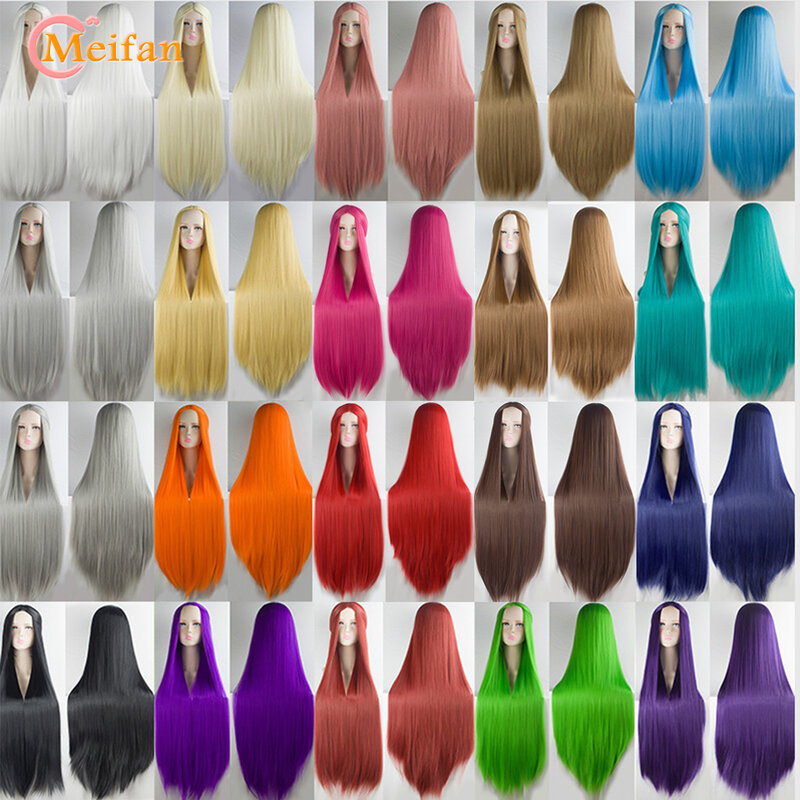 Парик MEIFAN синтетический для косплея Лолиты, светлые, голубые, красные, розовые, зеленые, фиолетовые волосы для косплея, вечерние прямые парики длиной 100 см для женщин