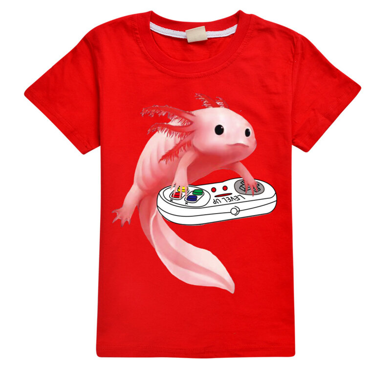 Axolotl-T-shirt à manches courtes pour enfant, vêtement unisexe pour garçon et fille, estival et humoristique, avec impression de poisson de dessin animé Kawaii, 2022