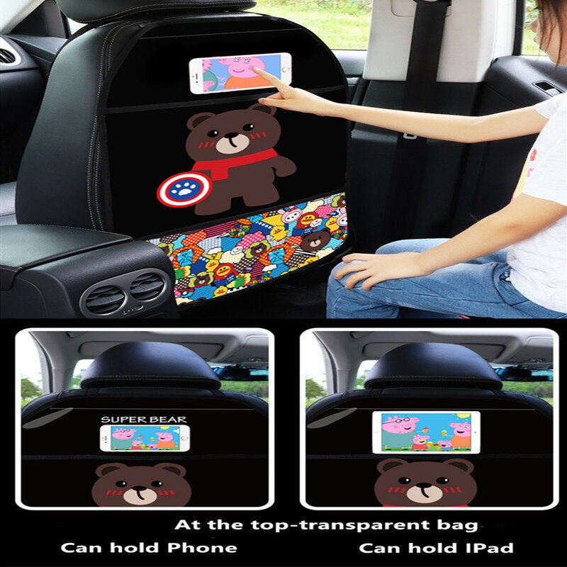 Protetor de tampa traseira do assento de carro para crianças, Cartoon Anti Kick Mat com saco, almofada impermeável, 1pc